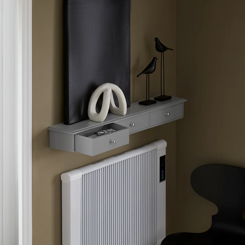 SoBuy FRG43-L-HG Etagere Murale avec 3 Tiroirs - Étagère Flottante Moderne pour Entrée, Salon, Cuisine & Chambre - Gris 94x15x10cm