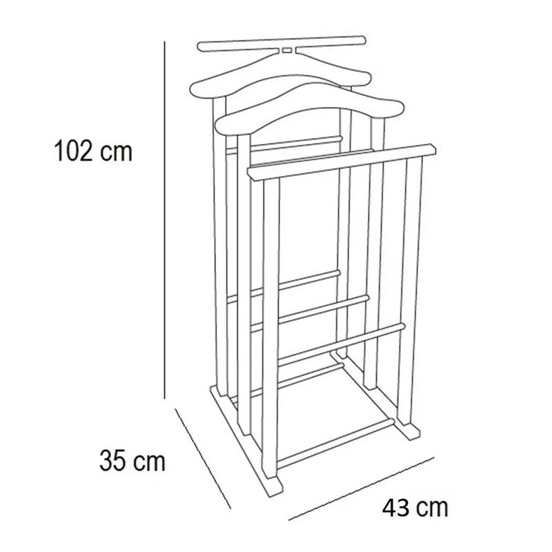 ARIT MAXI - Chevalet Vetement, Valet de Chambre Bois, composé de 2 cintres et de 2 porte-pantalons, pieds en caoutchouc à la base - Couleur noir