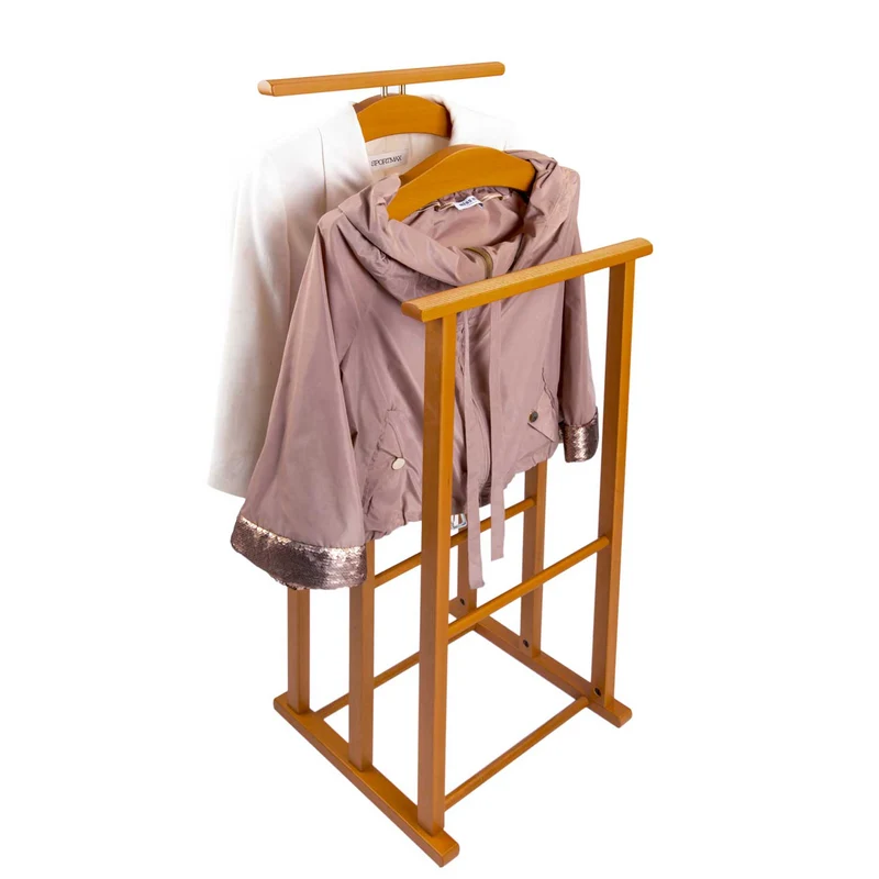 ARIT Maxi – Valet de chambre en hêtre, 2 cintres, 2 porte-pantalons, couleur merisier, fabriqué en Italie