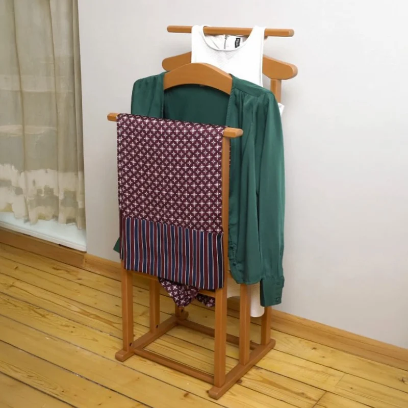 ARIT Maxi – Valet de chambre en hêtre, 2 cintres, 2 porte-pantalons, couleur merisier, fabriqué en Italie
