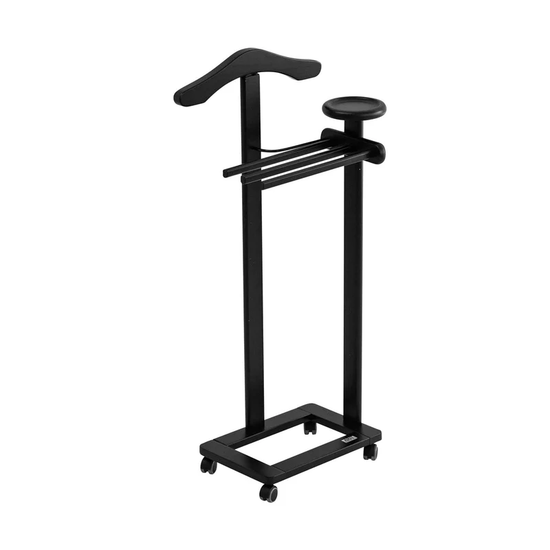 ARIT ANTIMO - Valet de Chambre, Valet de Nuit, Valet de Chambre Bois, Composé d'un cintre, de 3 porte-pantalons et d'une tablette de rangement, Noir