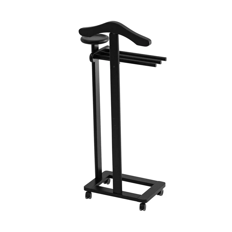 ARIT ANTIMO - Valet de Chambre, Valet de Nuit, Valet de Chambre Bois, Composé d'un cintre, de 3 porte-pantalons et d'une tablette de rangement, Noir