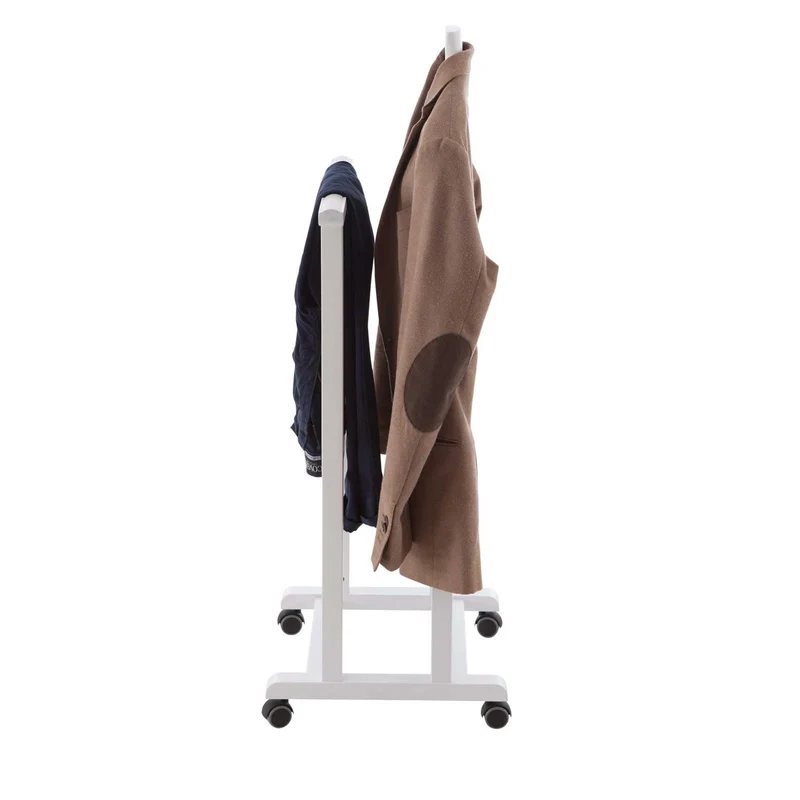 ARIT - Valet de Nuit MIRANO, Valet de Chambre Bois, Composé d'un cintre, d'un porte-pantalon et d'une tablette de rangement - Couleur blanche