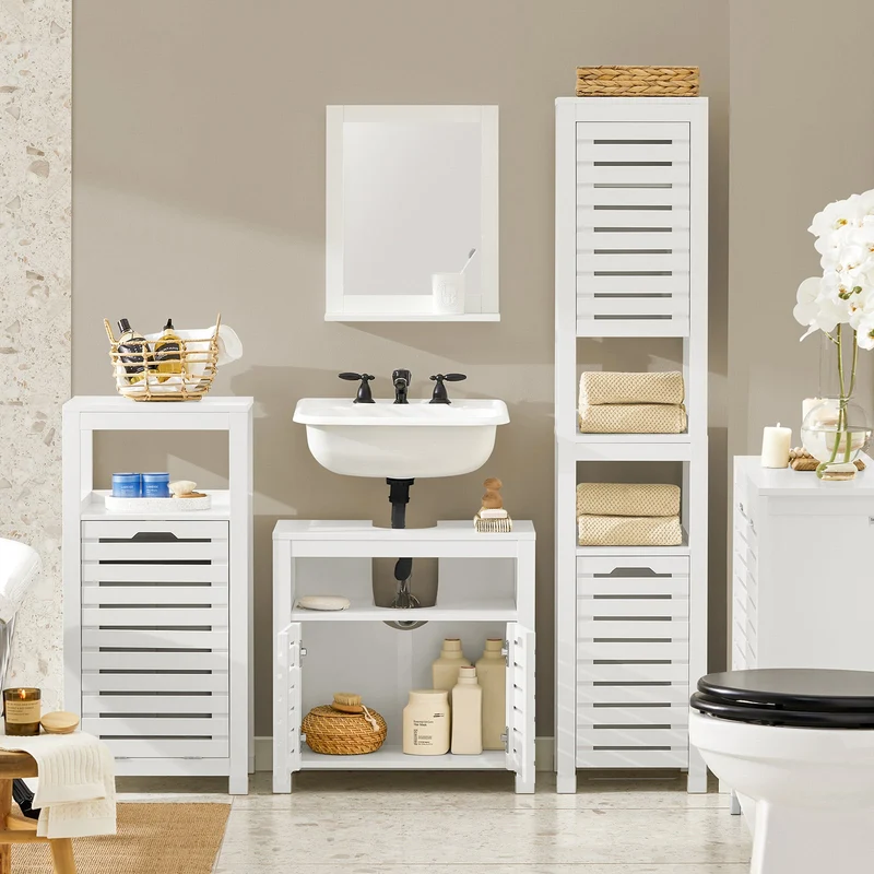 SoBuy BZR58-W Meuble sous-Lavabo, Meuble sur Pieds de Salle de Bain, Meuble sous-Vasque, Armoire Salle de Bain