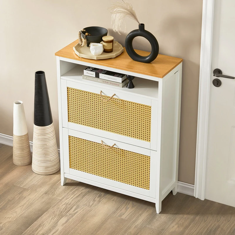 SoBuy FSR127-W Armoire à Chaussures sur Pieds, Meuble d'Entrée Rangement pour Couloir – Blanc