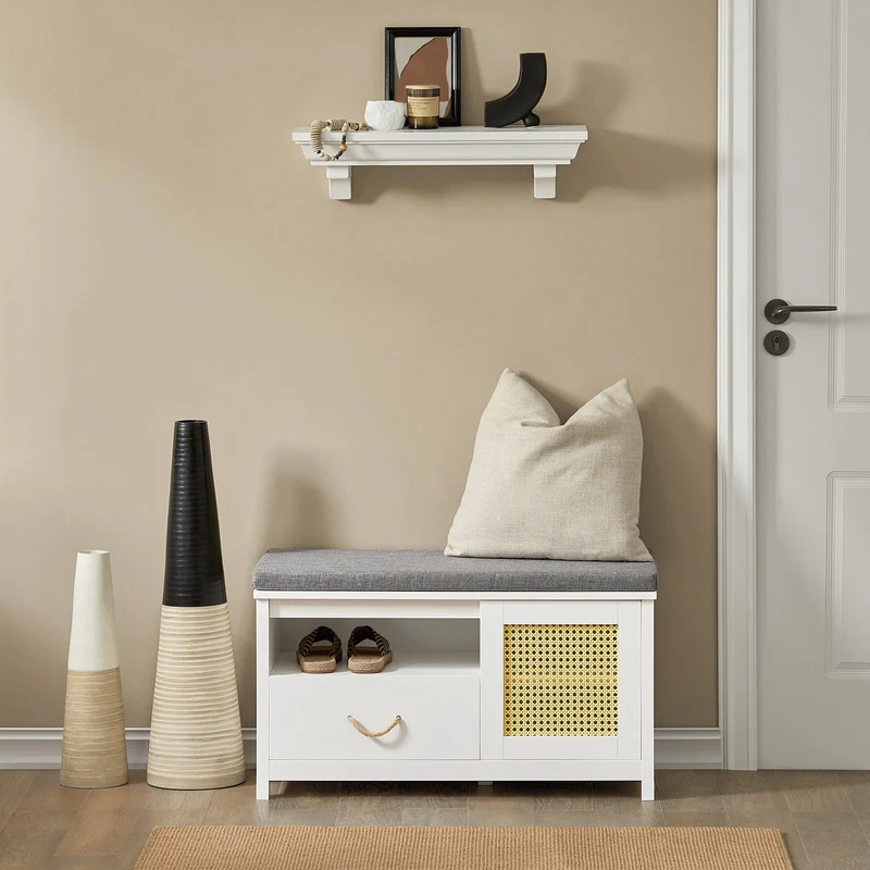 SoBuy FSR126-W Banc à Chaussures avec Coussin Rembourré et Rangement pour Entrée Couloir – 81x36x46 cm, Blanc
