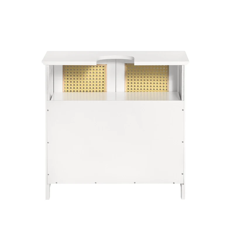 SoBuy BZR72-W Meuble sous-Lavabo, Meuble sous-Vasque à 2 étages réglable et 2 Portes en Ploy Rotin, Placard de Rangement