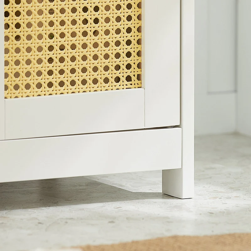SoBuy BZR72-W Meuble sous-Lavabo, Meuble sous-Vasque à 2 étages réglable et 2 Portes en Ploy Rotin, Placard de Rangement