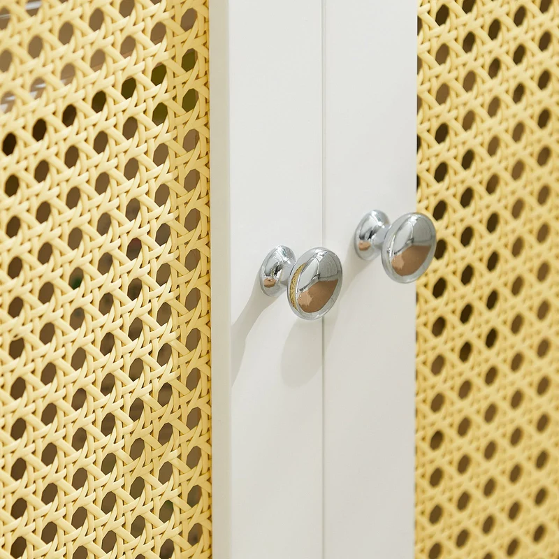 SoBuy BZR72-W Meuble sous-Lavabo, Meuble sous-Vasque à 2 étages réglable et 2 Portes en Ploy Rotin, Placard de Rangement