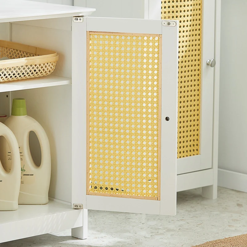 SoBuy BZR72-W Meuble sous-Lavabo, Meuble sous-Vasque à 2 étages réglable et 2 Portes en Ploy Rotin, Placard de Rangement