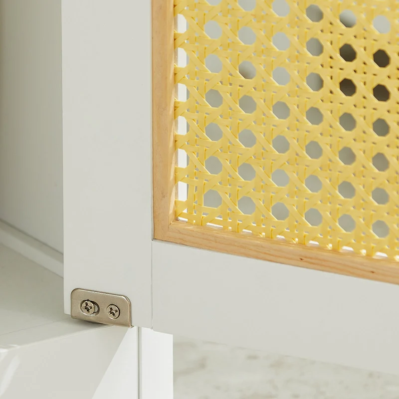 SoBuy BZR72-W Meuble sous-Lavabo, Meuble sous-Vasque à 2 étages réglable et 2 Portes en Ploy Rotin, Placard de Rangement