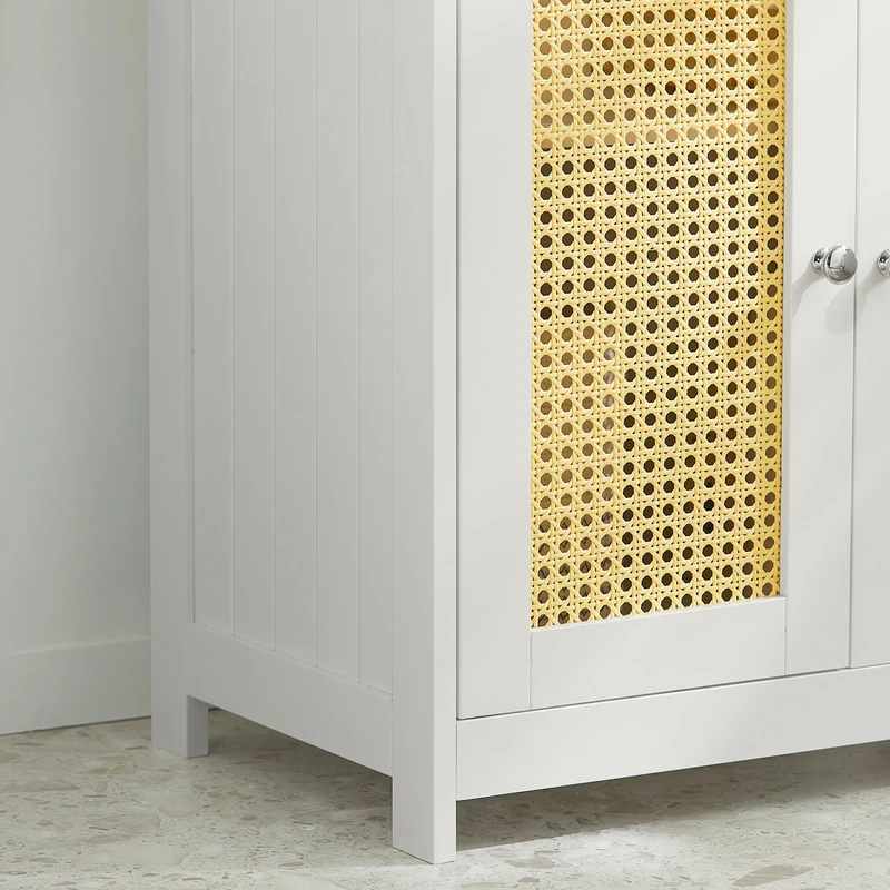 SoBuy BZR72-W Meuble sous-Lavabo, Meuble sous-Vasque à 2 étages réglable et 2 Portes en Ploy Rotin, Placard de Rangement