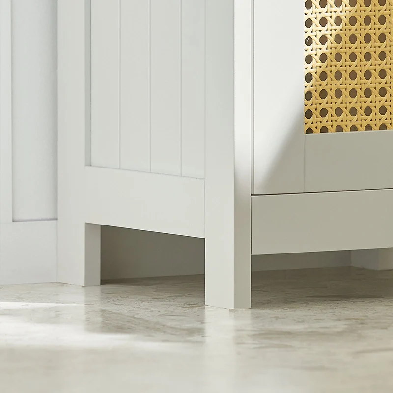 SoBuy BZR70-W Meuble Colonne, Armoire Haute, Placard, Meuble de Salle de Bain sur Pieds, ploy rotin