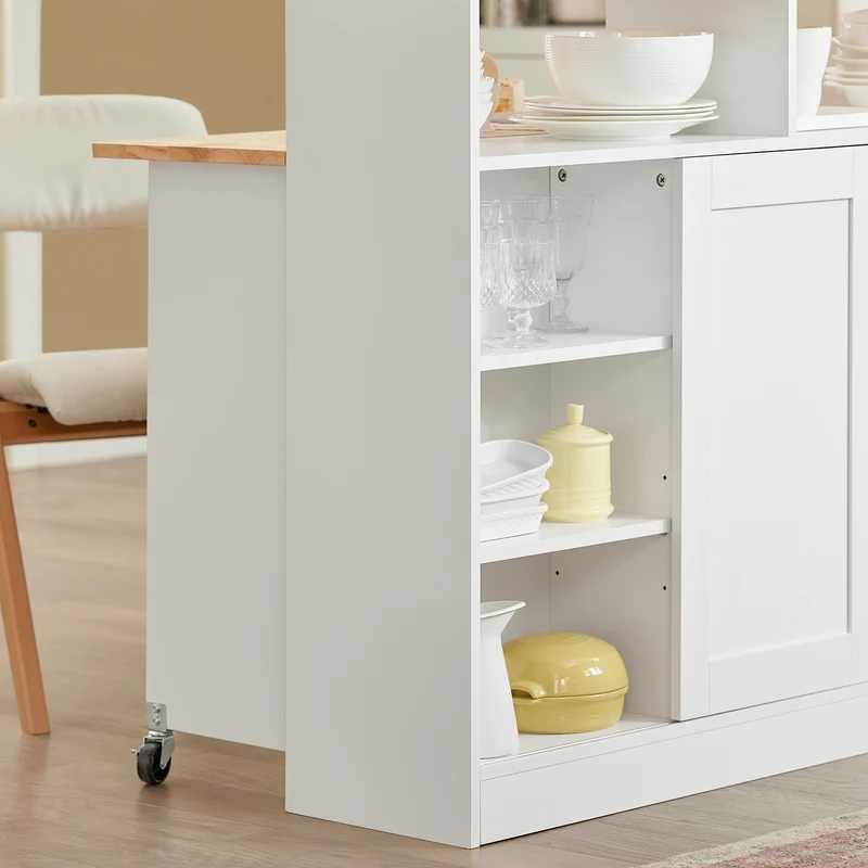SoBuy FSB36-WN Buffet de Rangement avec Portes Coulissantes et Plan de Travail Extensible, Armoire de Cuisine, Meuble Multifonction 110×66×97 cm