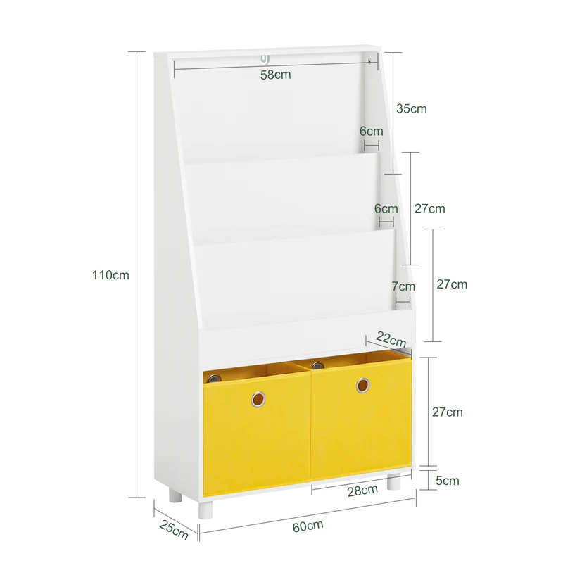 SoBuy KMB69-W Bibliothèque pour Enfant, Étagère à Livres, Étagère à Jouets à 3 Niveaux avec 2 Boîtes de Rangement