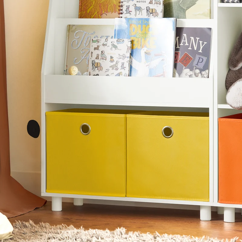 SoBuy KMB69-W Bibliothèque pour Enfant, Étagère à Livres, Étagère à Jouets à 3 Niveaux avec 2 Boîtes de Rangement