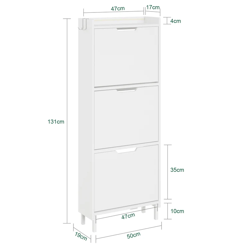SoBuy FSR151-H-E-W Armoire à Chaussures Ultra-Slim 19 cm – 3 Abattants – Entrée Gain de Place – Blanc avec LED