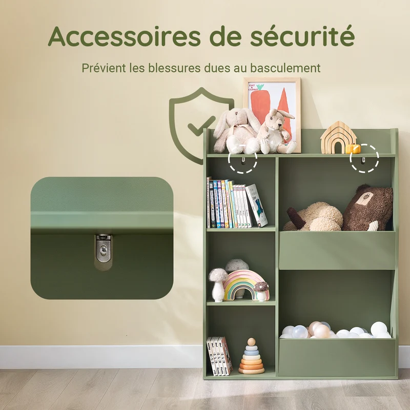 SoBuy KMB55-K-GR Bibliothèque Enfant Verte 104 cm avec 5 Compartiments Ouverts – Coins Arrondis, Anti-Basculement, PB E1, 80x34x104 cm