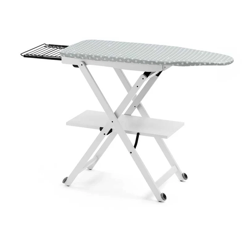 ARIT Stirocomodo – Planche à repasser en hêtre blanc, hauteur réglable de 84 à 93 cm, roulettes et repose-fer coulissant