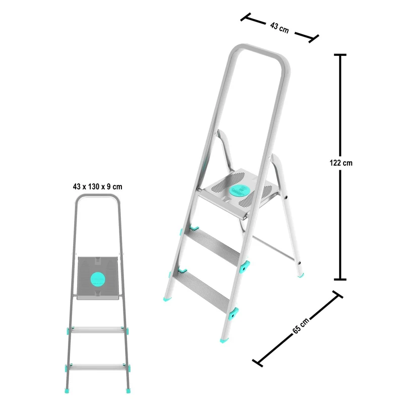 Colombo LIBELLULA - Escabeau, Escabeau 3 marches, Escabeau Pliable, Escabeau Sécurisé, Hauteur 61cm, Charge max. 150kg, Aluminium, Fabriqué en Italie