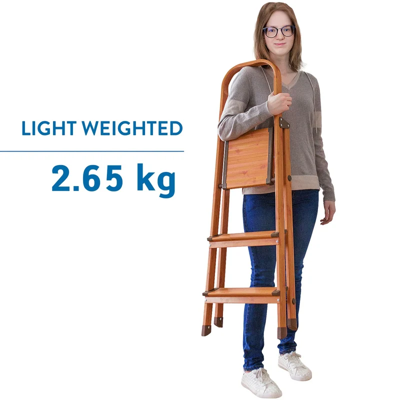 Tatkraft Upgrade 3 - Escabeau 3 marches, Escabeau Pliable en Aluminium Ultra Léger 3 Marches Antidérapantes et Garde-Corps, Jusqu’à 150 kg