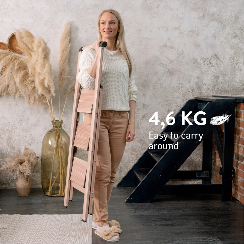 Tatkraft Up - Escabeau Pliable en Aluminium Ultra Léger à 3 Marches, Antidérapant avec Garde-Corps, Capacité de 150 kg