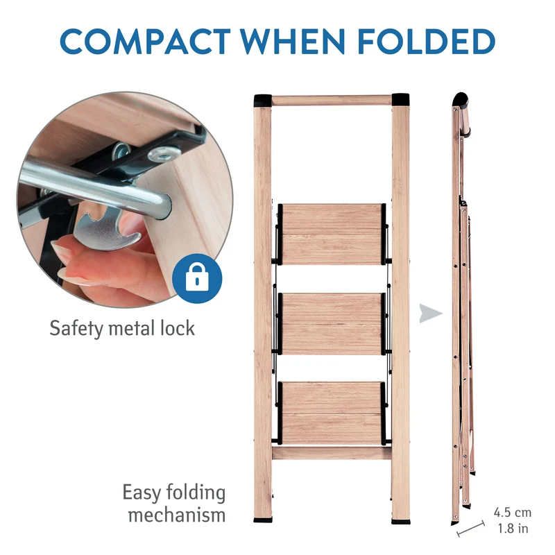Tatkraft Up - Escabeau Pliable en Aluminium Ultra Léger à 3 Marches, Antidérapant avec Garde-Corps, Capacité de 150 kg