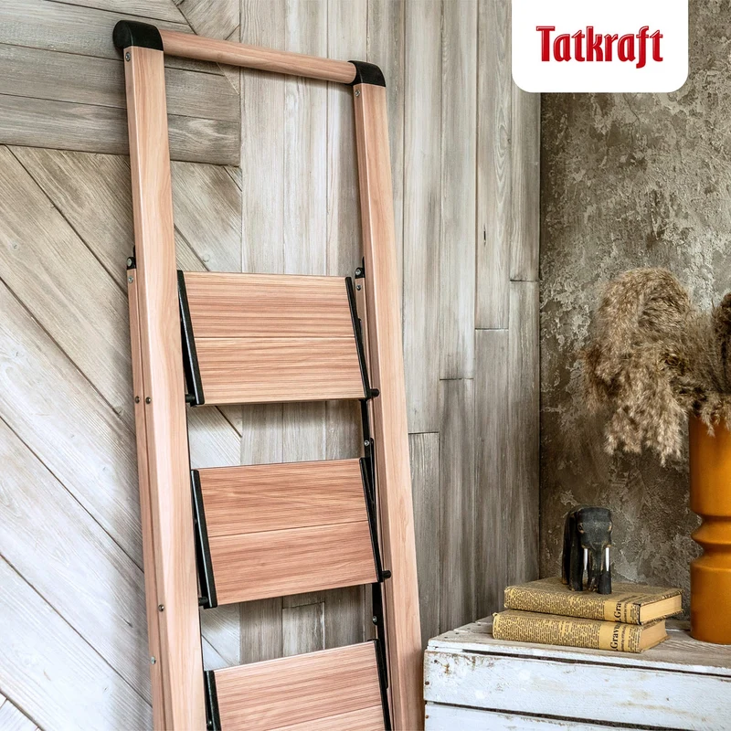 Tatkraft Up - Escabeau Pliable en Aluminium Ultra Léger à 3 Marches, Antidérapant avec Garde-Corps, Capacité de 150 kg
