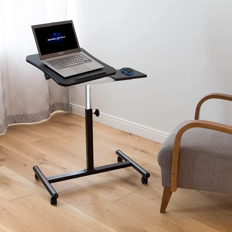 Tatkraft Vanessa - Table ordinateur portable à roulettes, Pour gaucher et droitier, Table de lit roulante, Réglable en hauteur, Noir