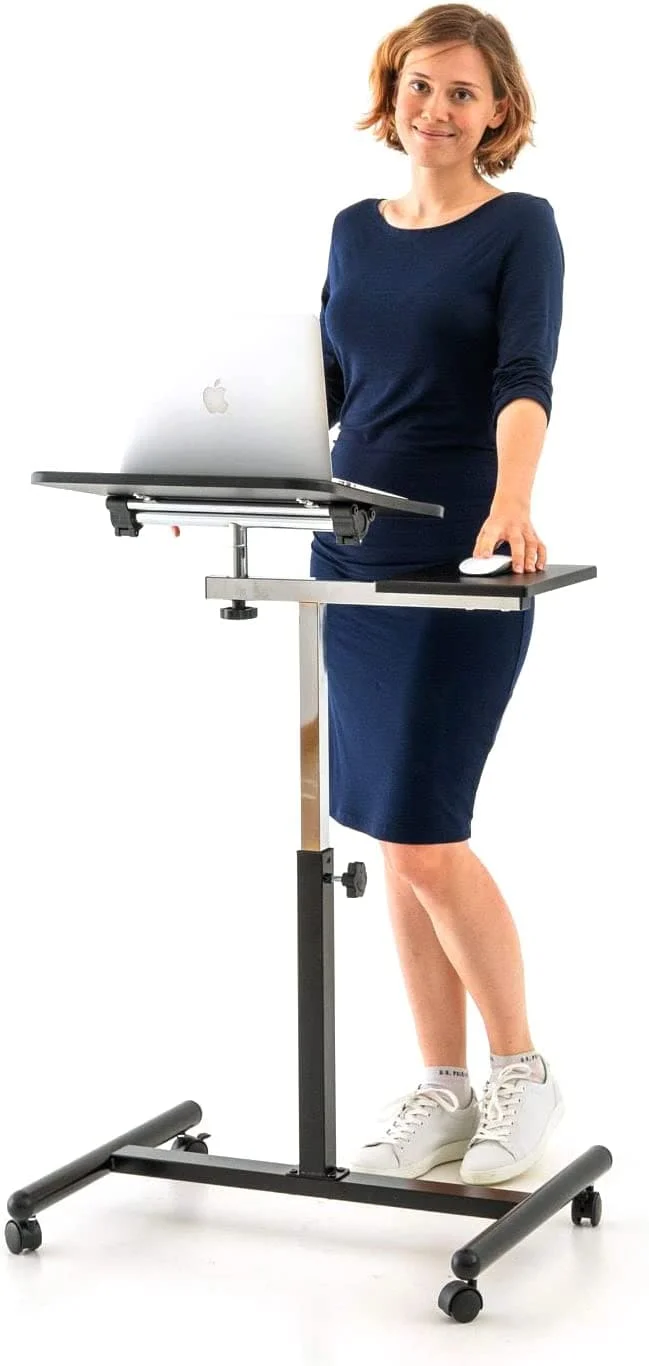 Tatkraft Vanessa - Table ordinateur portable à roulettes, Pour gaucher et droitier, Table de lit roulante, Réglable en hauteur, Noir