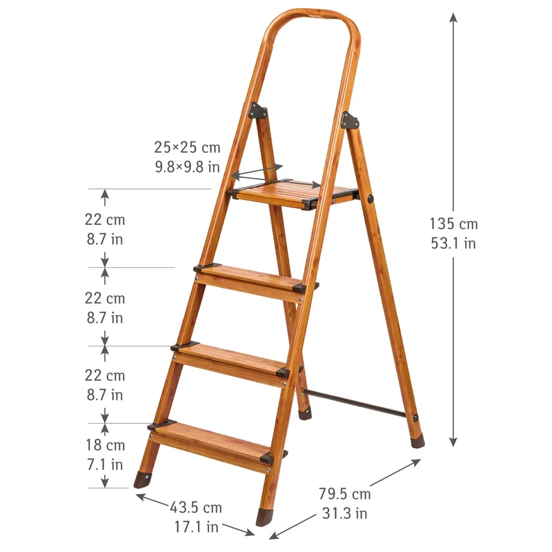 Tatkraft Upgrade 4 – Escabeau pliable 4 marches antidérapantes, jusqu’à 150 kg, ultra-léger, garde-corps, design scandinave