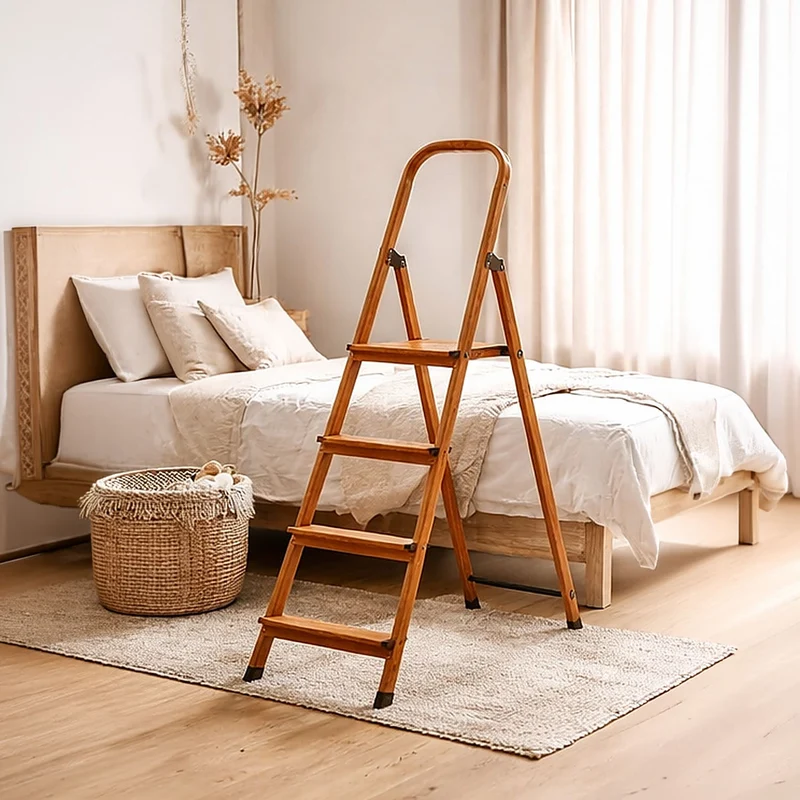 Tatkraft Upgrade 4 – Escabeau pliable 4 marches antidérapantes, jusqu’à 150 kg, ultra-léger, garde-corps, design scandinave