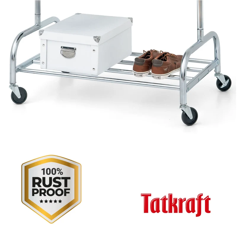 Tatkraft Tiger - Portant Vêtement Solide sur Roulettes, Charge 100 kg, avec Range-Chaussures, Longueur Réglable, Portant pour Professionnel, Chromé