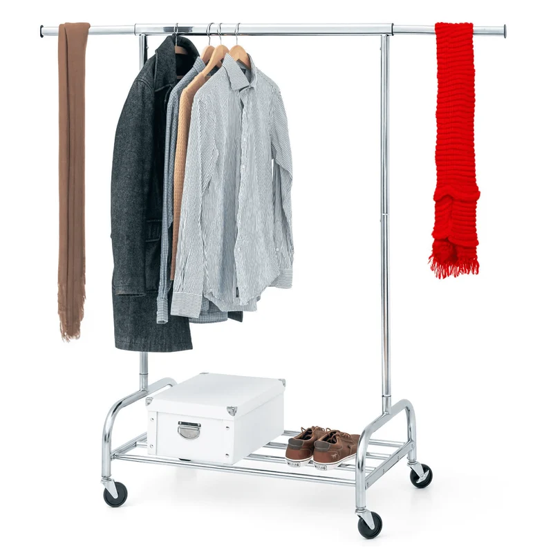 Tatkraft Tiger - Portant Vêtement Solide sur Roulettes, Charge 100 kg, avec Range-Chaussures, Longueur Réglable, Portant pour Professionnel, Chromé