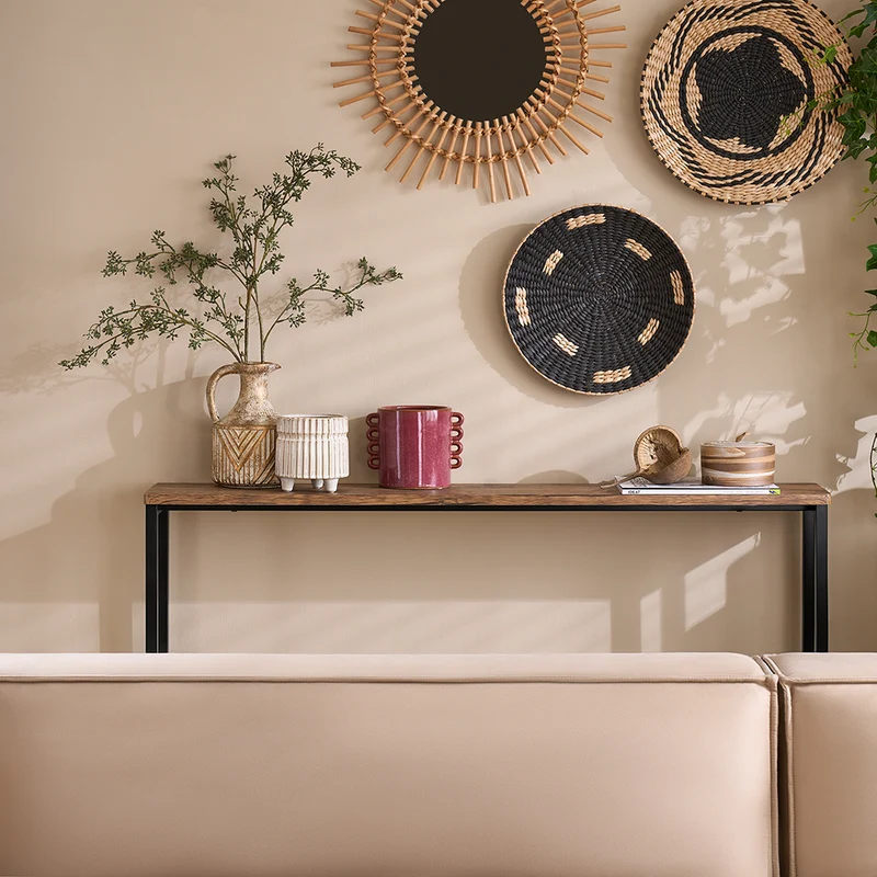 SoBuy FSB19-N Table Console Étroite, Table d'Appoint, Bout de Canapé, Table d’Entrée, Cadre et 4 Pieds en Fer, pour Salon, Entrée, Couloir, Intustriel, L120xP20xH65 cm