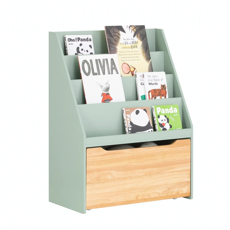 SoBuy KMB95-GR Bibliothèque Enfant Montessori avec Rangement Jouets et Roulettes