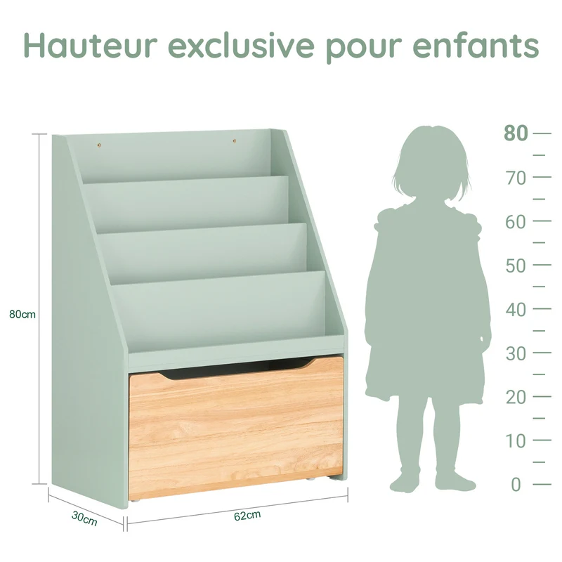 SoBuy KMB95-GR Bibliothèque Enfant Montessori avec Rangement Jouets et Roulettes