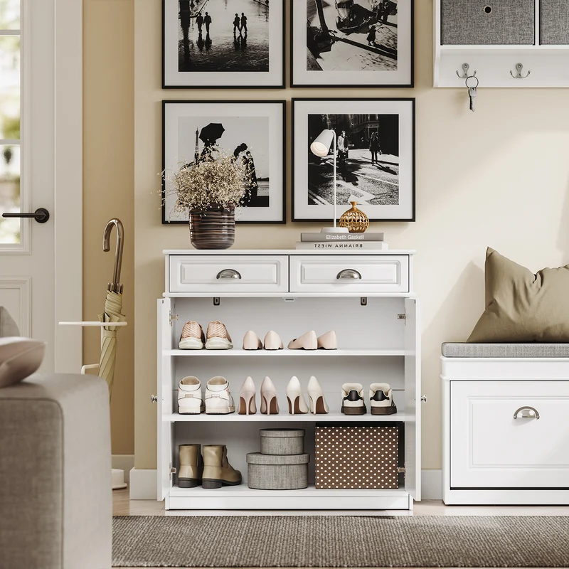 SoBuy FSB104-W Armoire à Chaussures avec Tiroirs et Étagères Réglables, Meuble d'Entrée – 80x35x82 cm, Blanc