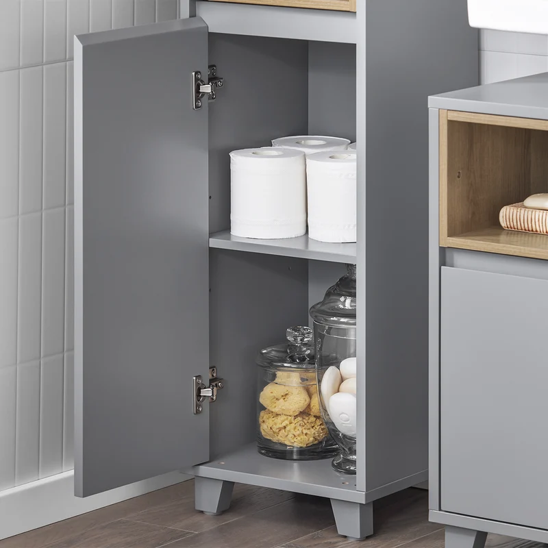 SoBuy BZR147-DG Meuble Colonne Armoire de Salle de Bain Étagère Étroite avec 2 Portes et 2 Compartiments