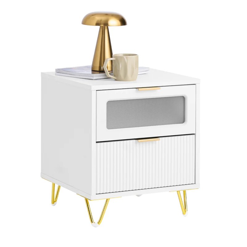 SoBuy FBT123-W Table de Chevet avec 2 tiroirs Table de Nuit Bout de canapé Table d'appoint Table Téléphone Table de Café