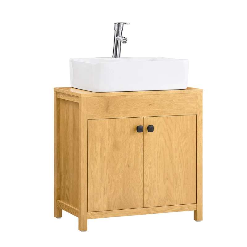 SoBuy BZR98-SN Meuble sous-Lavabo, Meuble sous-Vasque à 2 étages réglable et 2 Portes de Salle de Bain