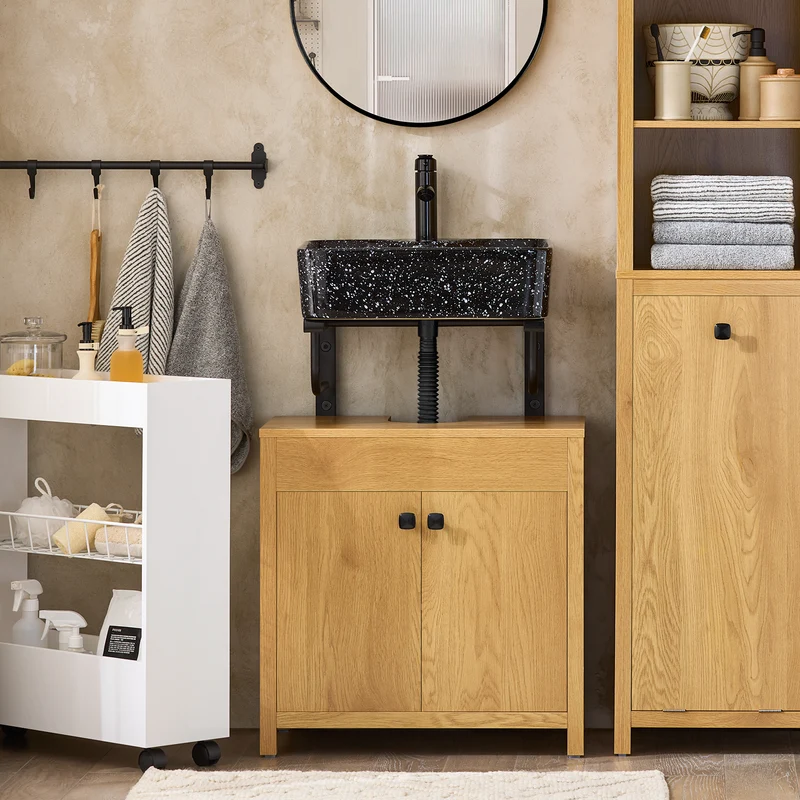 SoBuy BZR98-SN Meuble sous-Lavabo, Meuble sous-Vasque à 2 étages réglable et 2 Portes de Salle de Bain