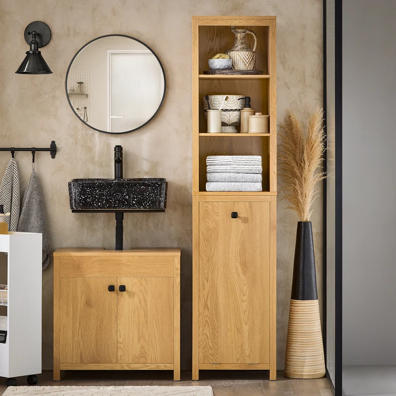 SoBuy BZR95-SN Meuble Colonne de Salle de Bain, Armoire Haute, avec 1 Panier à Linge et 3 Étagères