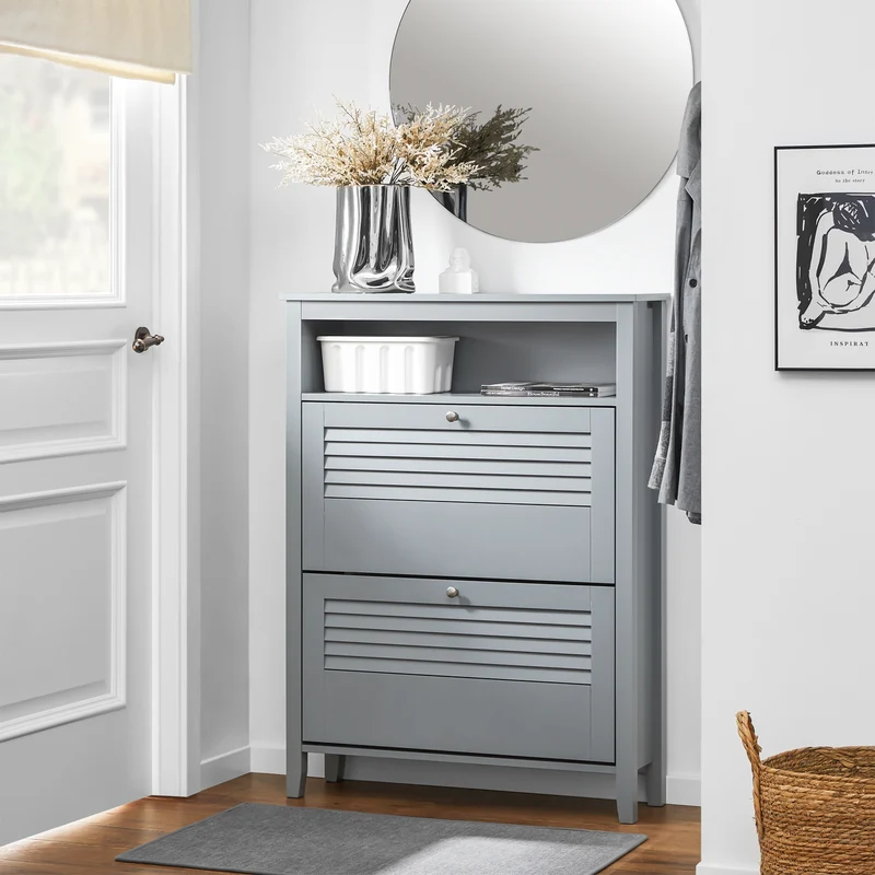 SoBuy FSR152-HG Armoire à Chaussures 2 Abattants, Rangement pour Entrée Couloir – 80x25x108 cm, Gris