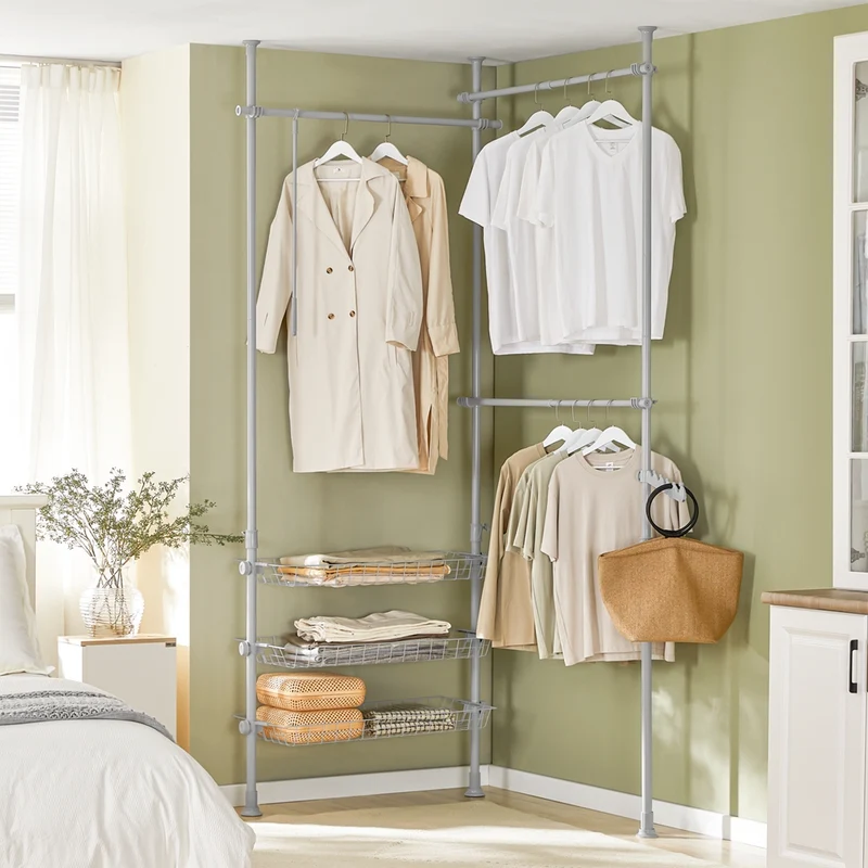 SoBuy FRG34-HG Penderie Garde-Robe Portant de vêtement 3 Barres 3 paniers