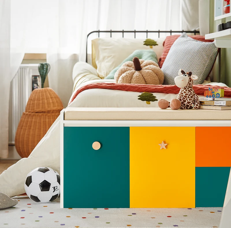 SoBuy KMB82-W Banc de Rangement pour Livres et Jouets pour Enfant, Coffre à Jouets Enfant avec 2 Coffres à Roulettes et 2 Tiroirs Coulissant