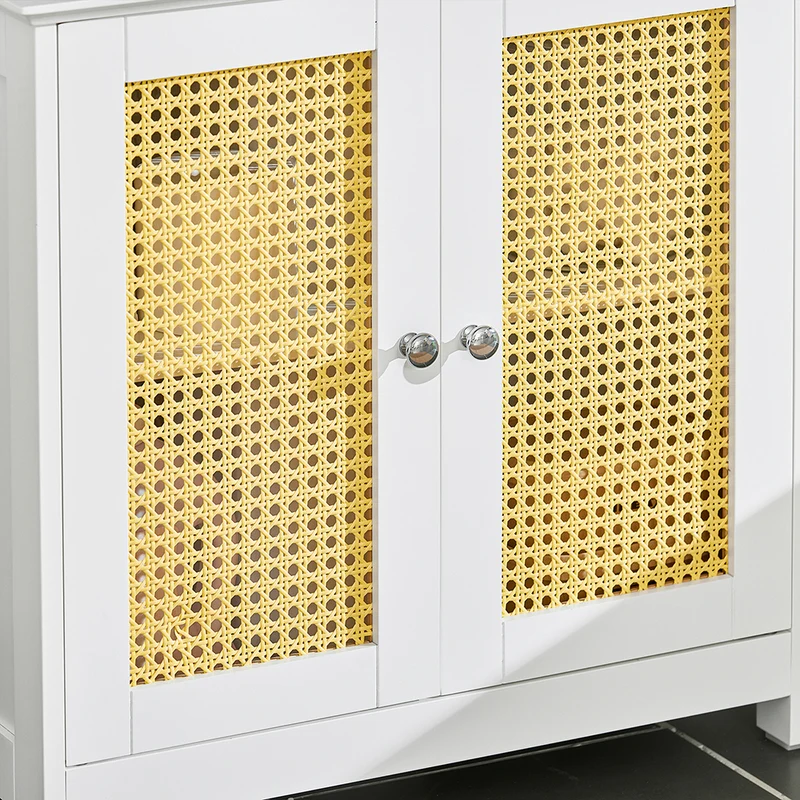 SoBuy BZR72-II-W Meuble sous-Lavabo, Meuble sous-Vasque à 2 étages réglable et 2 Portes en Ploy Rotin, Vasque Housse Colonne lavabo