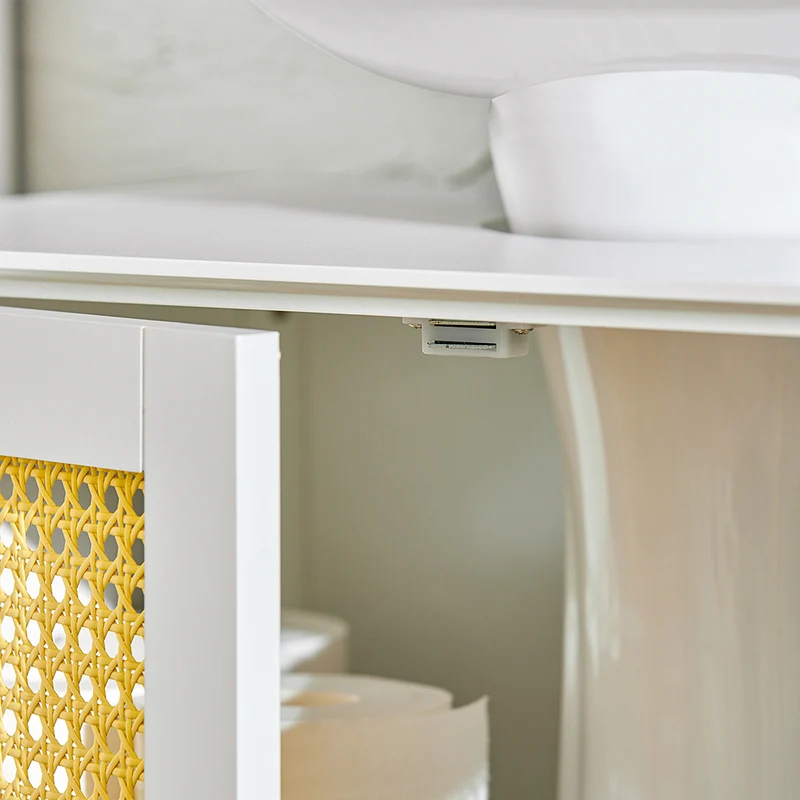 SoBuy BZR72-II-W Meuble sous-Lavabo, Meuble sous-Vasque à 2 étages réglable et 2 Portes en Ploy Rotin, Vasque Housse Colonne lavabo