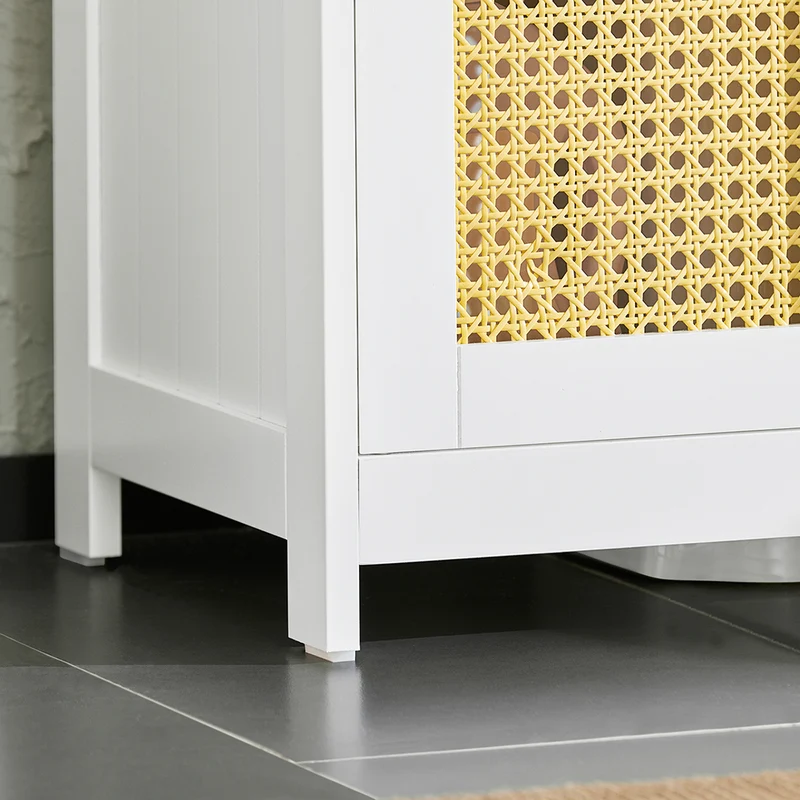 SoBuy BZR72-II-W Meuble sous-Lavabo, Meuble sous-Vasque à 2 étages réglable et 2 Portes en Ploy Rotin, Vasque Housse Colonne lavabo