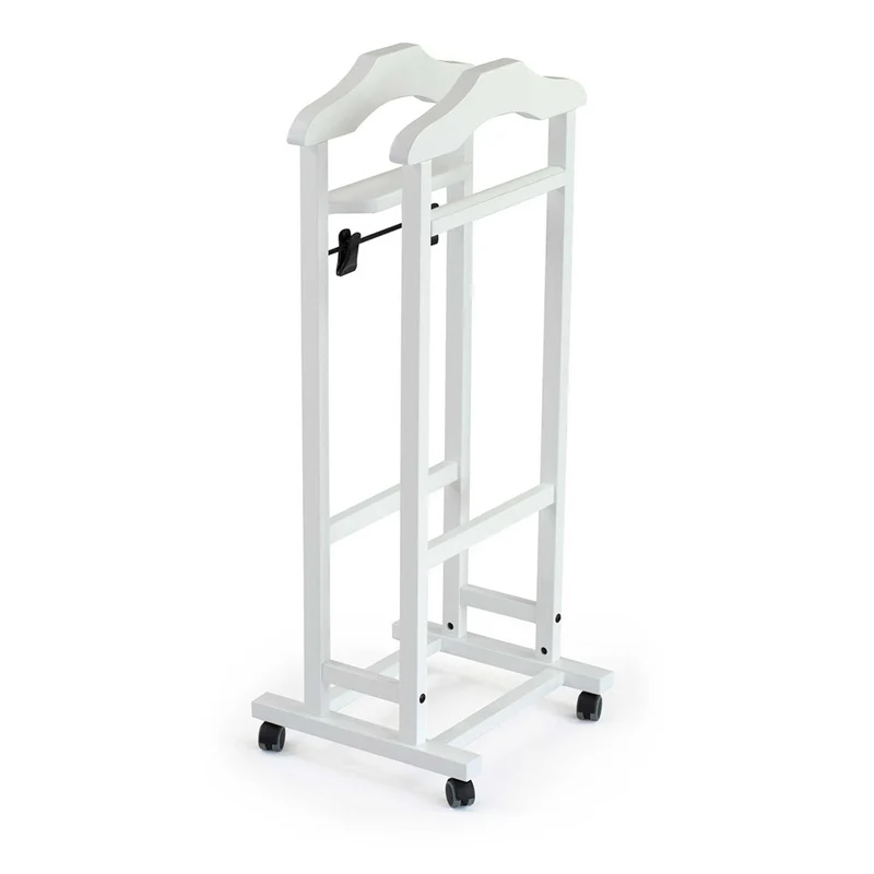 ARIT Mixer – Valet de chambre en hêtre, 2 cintres, porte-pantalon, tablette de rangement et porte-jupes, blanc